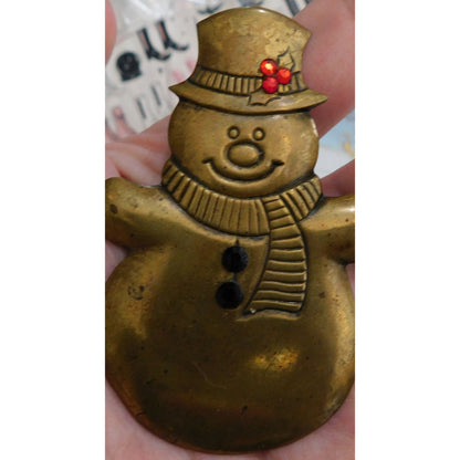 Vintage Gold Tone Metal Snowman  Brooch