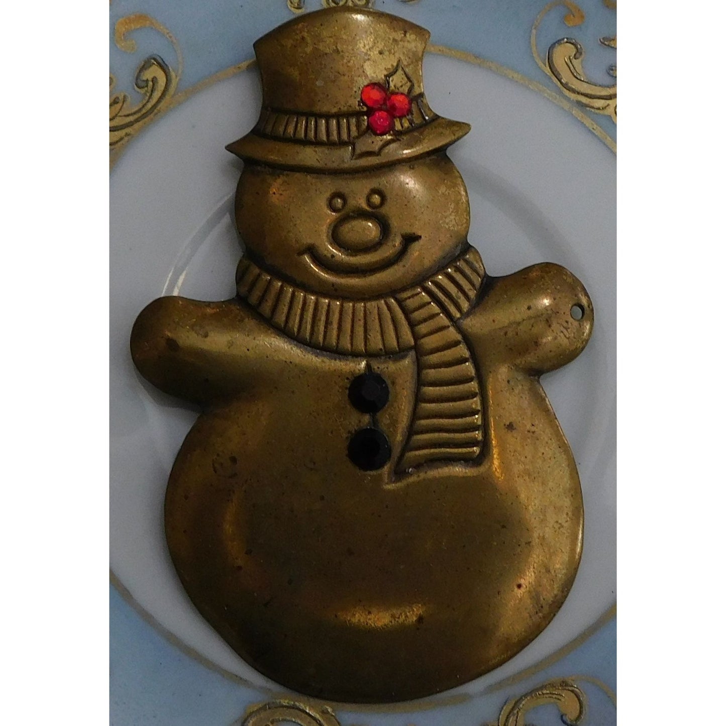 Vintage Gold Tone Metal Snowman  Brooch