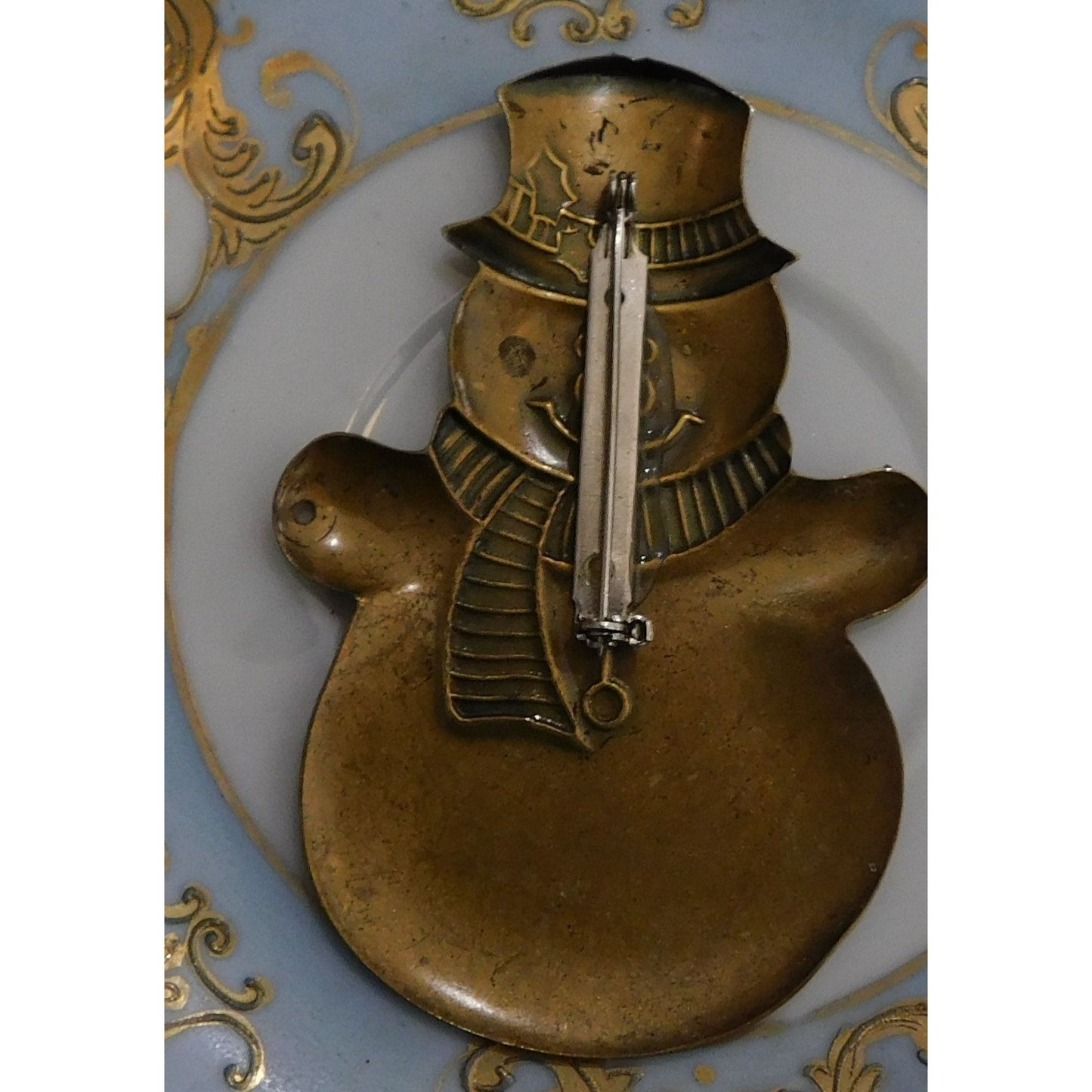 Vintage Gold Tone Metal Snowman  Brooch