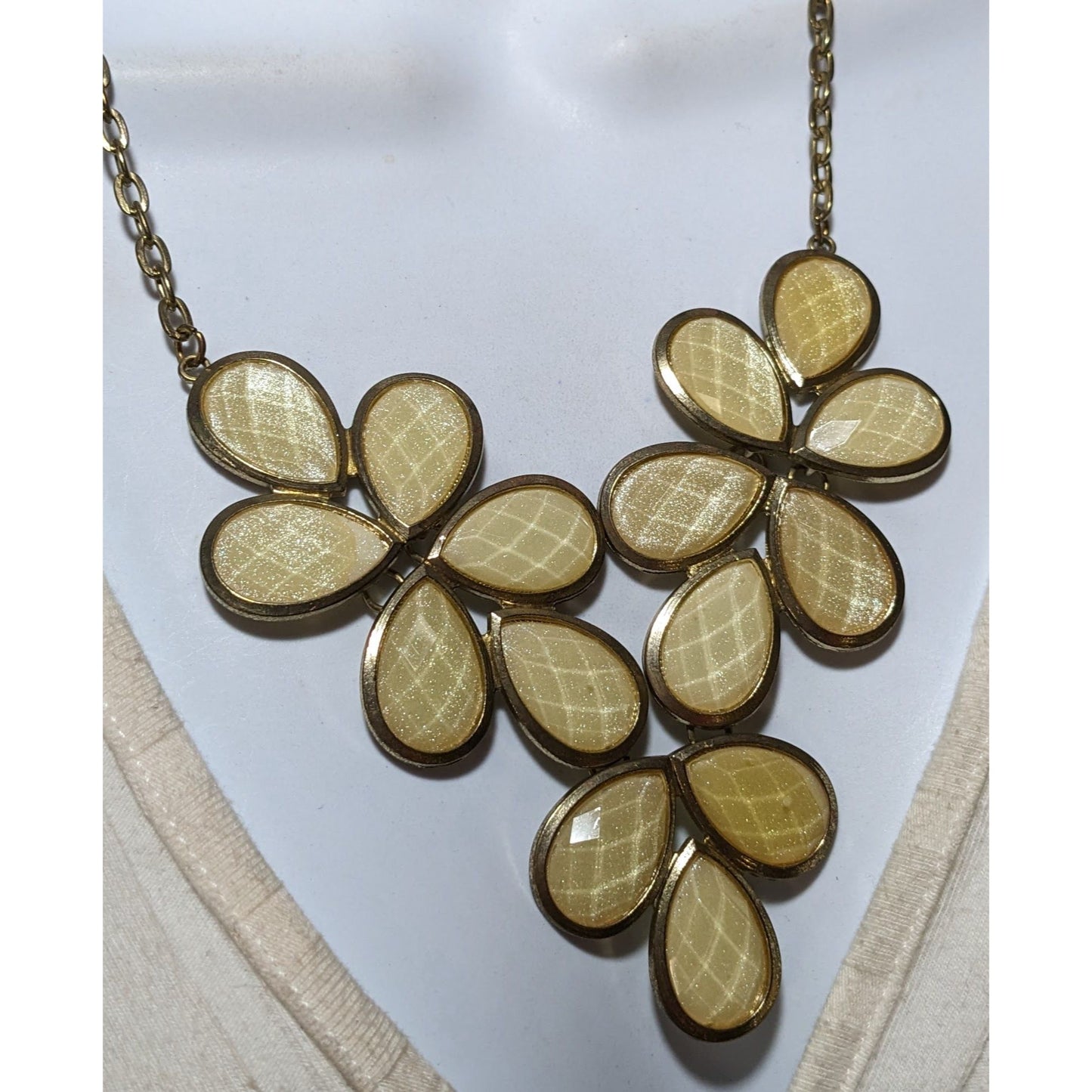 Vintage Yellow Floral Shimmer Statement Necklace