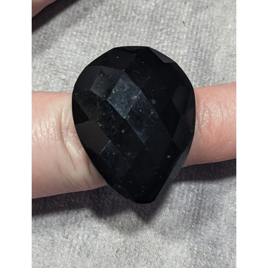 Glam Goth Faceted Teardrop Heavy Black Ring Size 8 1/2
