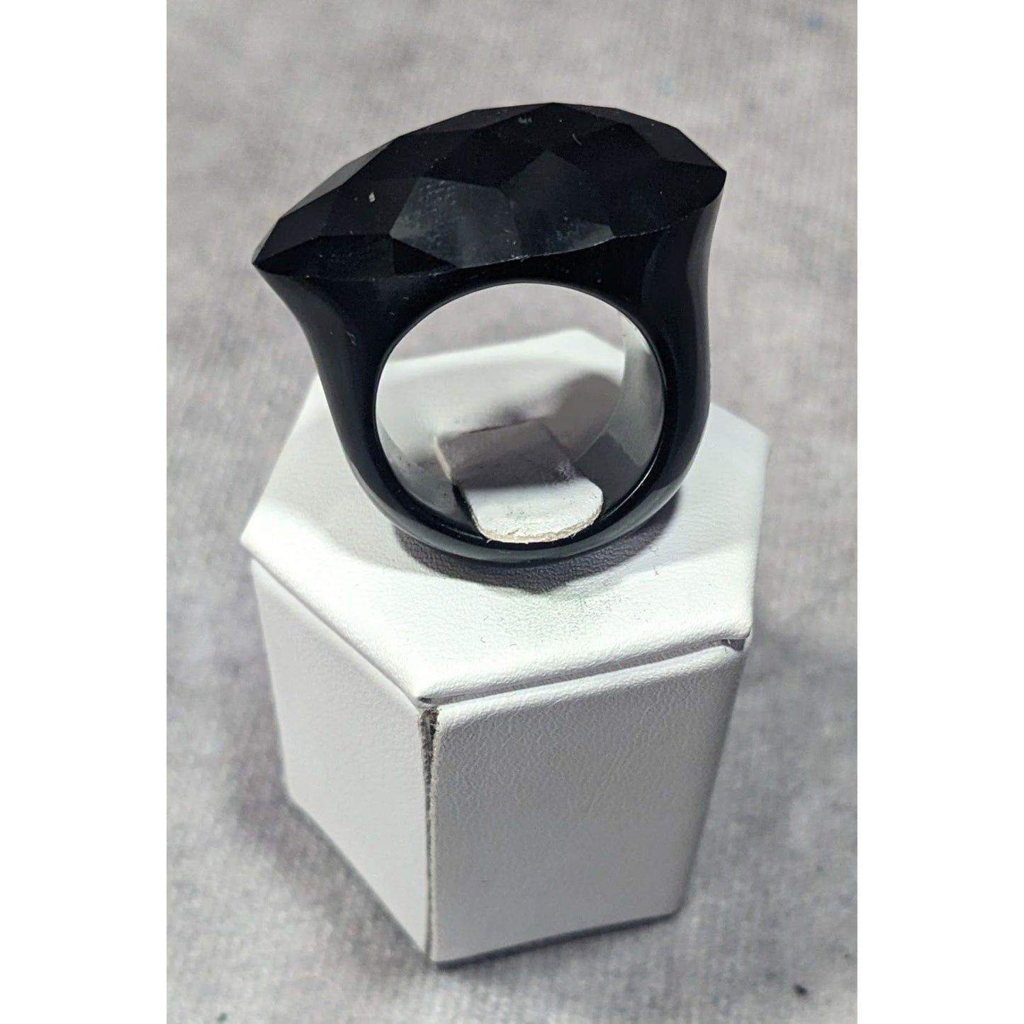 Glam Goth Faceted Teardrop Heavy Black Ring Size 8 1/2