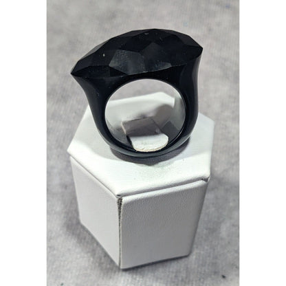 Glam Goth Faceted Teardrop Heavy Black Ring Size 8 1/2