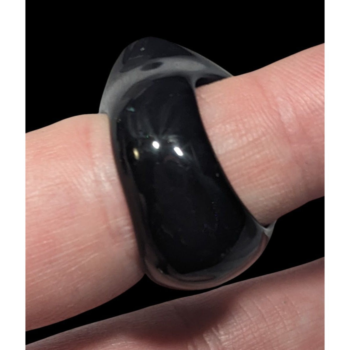 Glam Goth Faceted Teardrop Heavy Black Ring Size 8 1/2