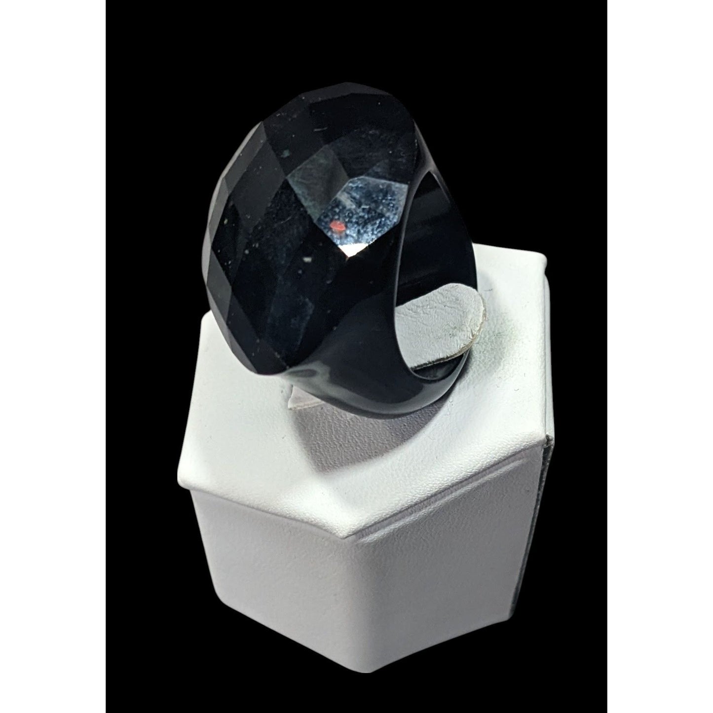 Glam Goth Faceted Teardrop Heavy Black Ring Size 8 1/2