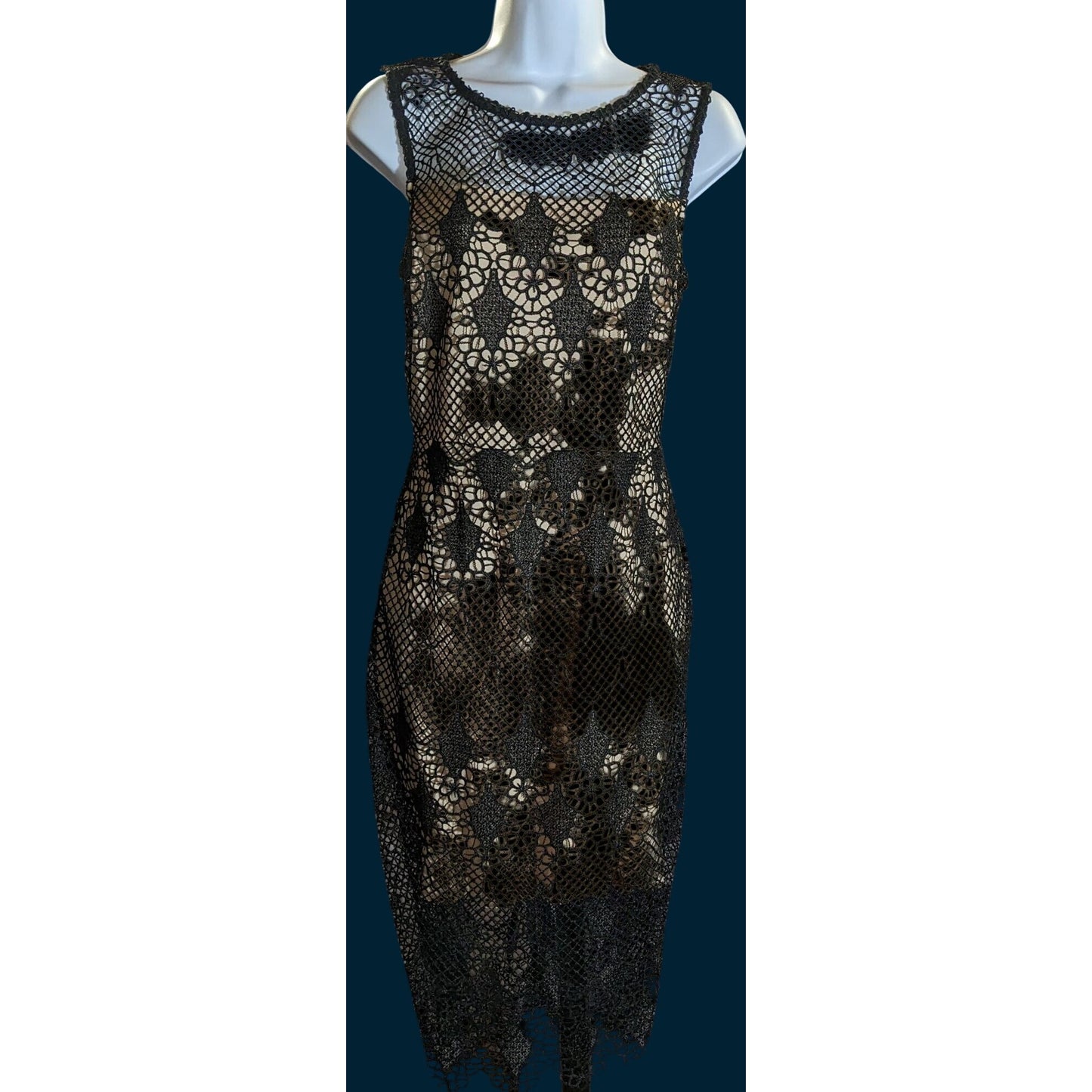 Bisou Bisou Lace Overlay Dress Black Nude Knee Length Elegant Cocktail