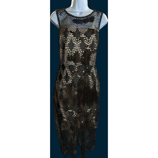 Bisou Bisou Lace Overlay Dress Black Nude Knee Length Elegant Cocktail