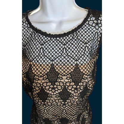 Bisou Bisou Lace Overlay Dress Black Nude Knee Length Elegant Cocktail