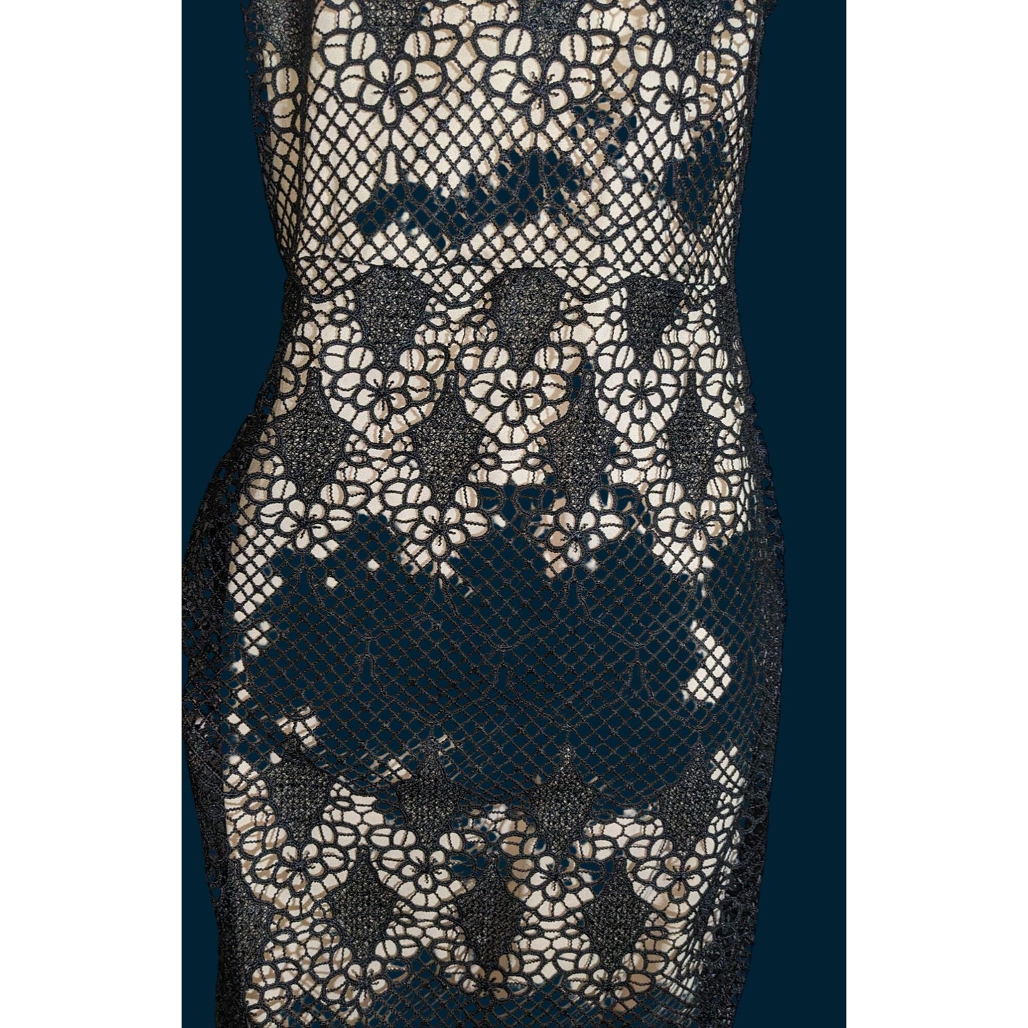 Bisou Bisou Lace Overlay Dress Black Nude Knee Length Elegant Cocktail