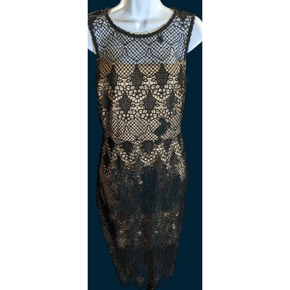 Bisou Bisou Lace Overlay Dress Black Nude Knee Length Elegant Cocktail
