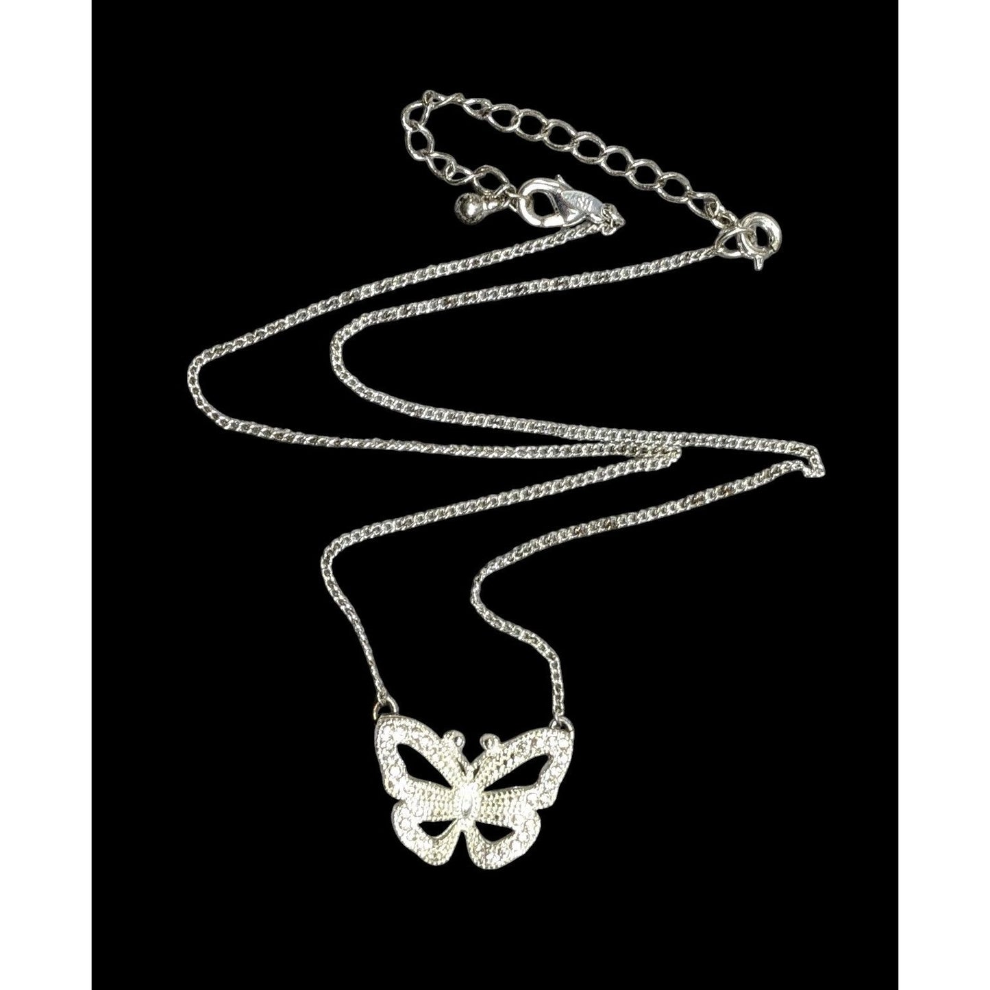 Vintage Avon Butterfly Silver Tone Rhinestone Necklace