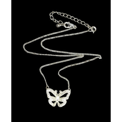 Vintage Avon Butterfly Silver Tone Rhinestone Necklace