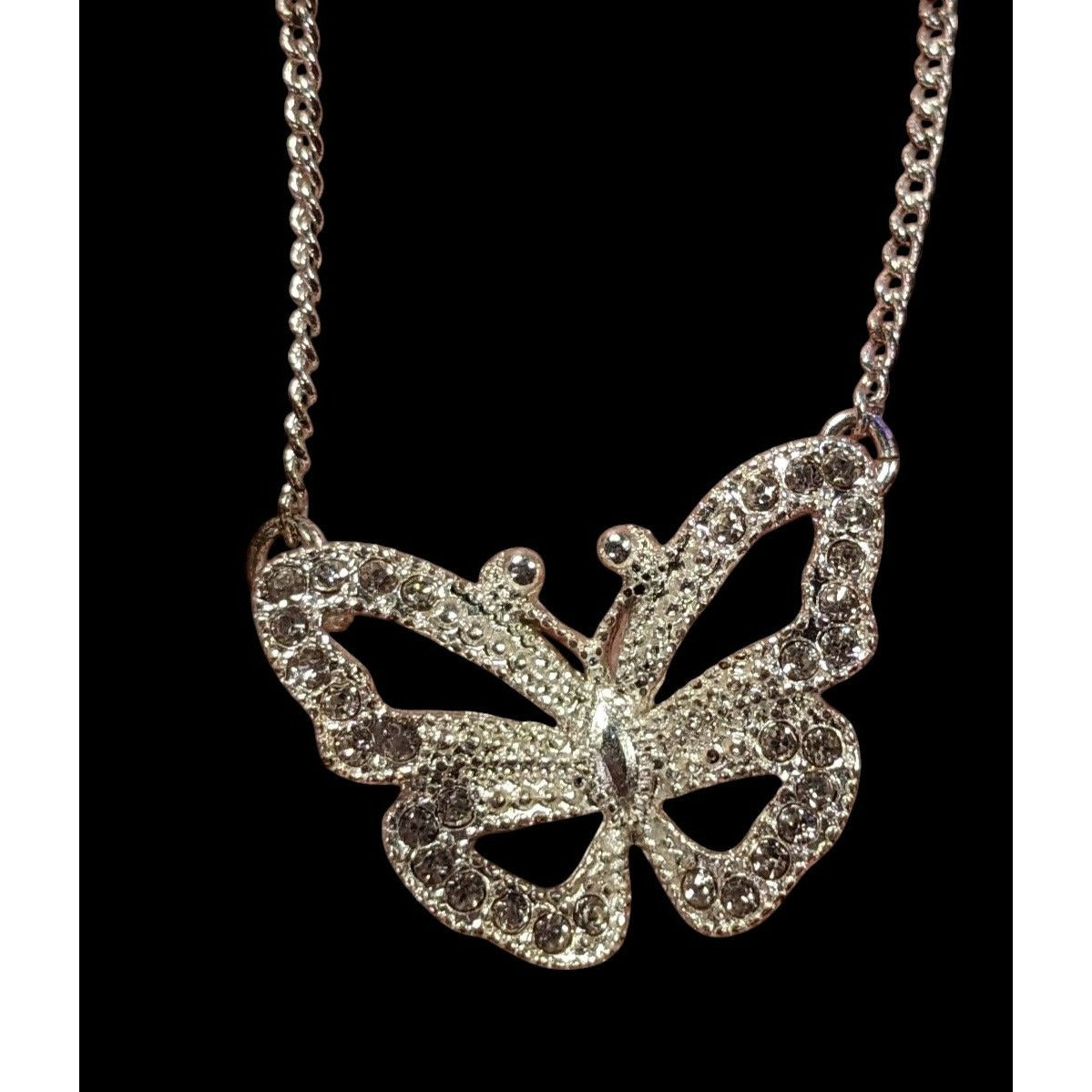 Vintage Avon Butterfly Silver Tone Rhinestone Necklace