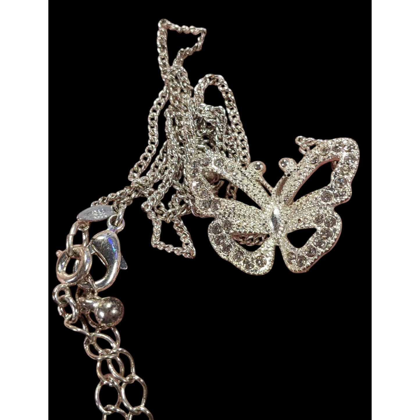 Vintage Avon Butterfly Silver Tone Rhinestone Necklace