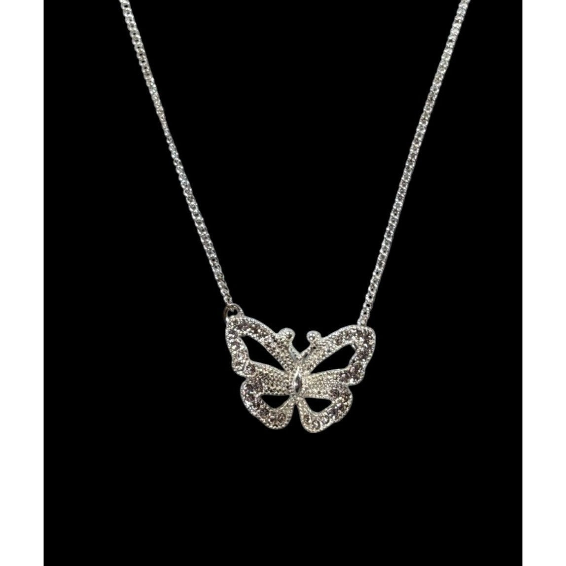 Vintage Avon Butterfly Silver Tone Rhinestone Necklace