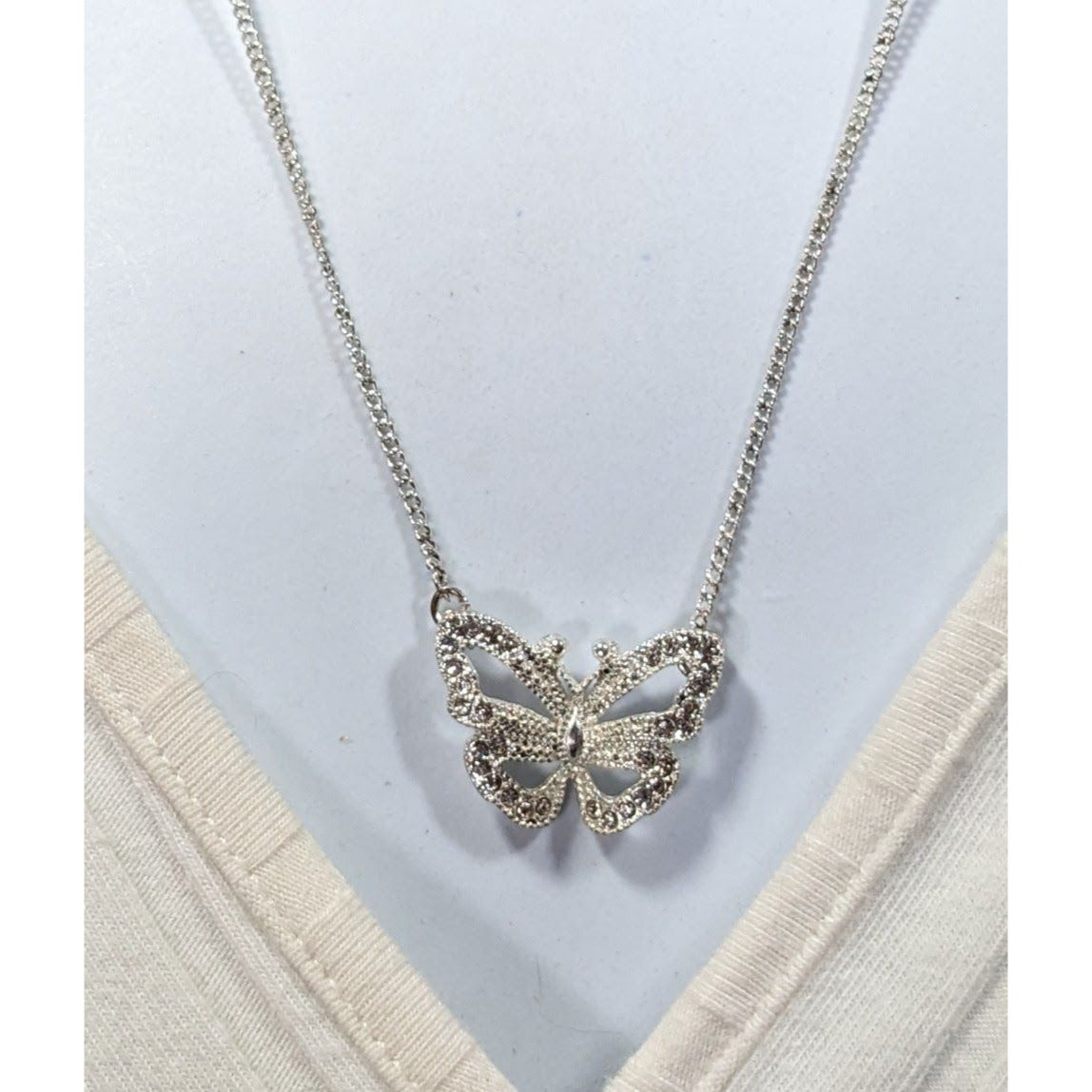 Vintage Avon Butterfly Silver Tone Rhinestone Necklace