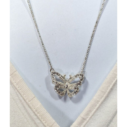 Vintage Avon Butterfly Silver Tone Rhinestone Necklace