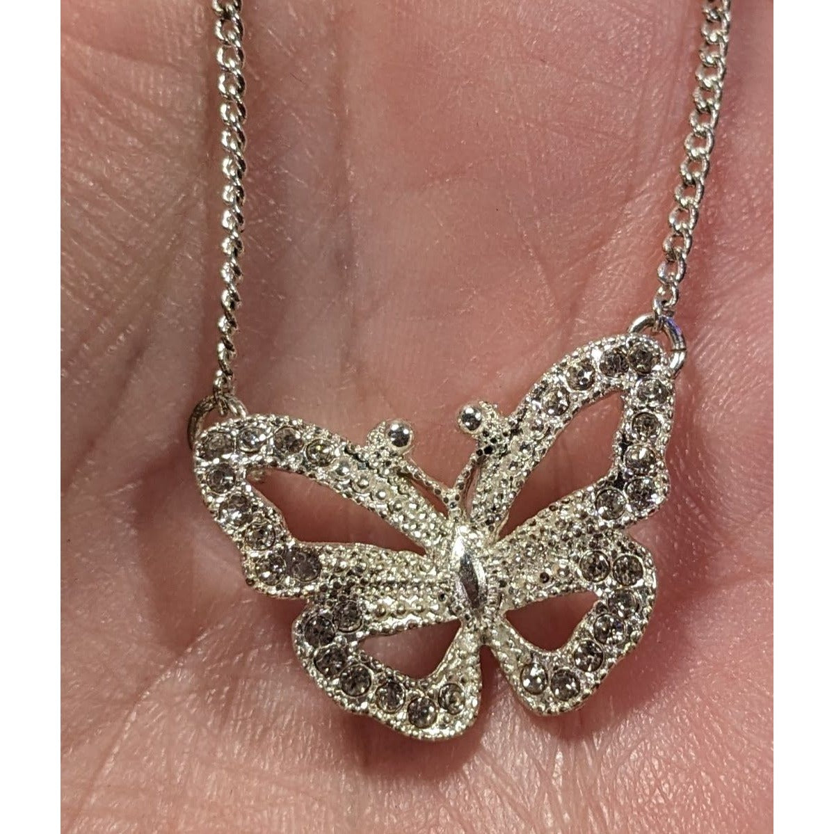 Vintage Avon Butterfly Silver Tone Rhinestone Necklace