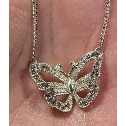 Vintage Avon Butterfly Silver Tone Rhinestone Necklace