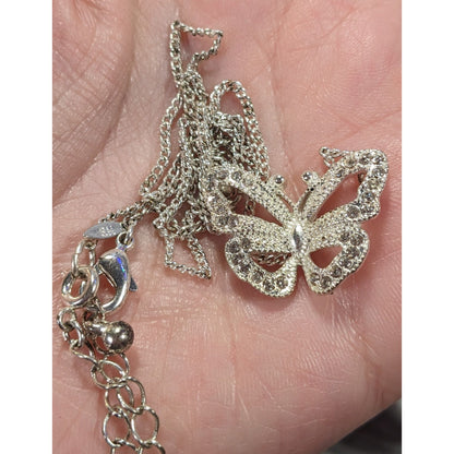 Vintage Avon Butterfly Silver Tone Rhinestone Necklace