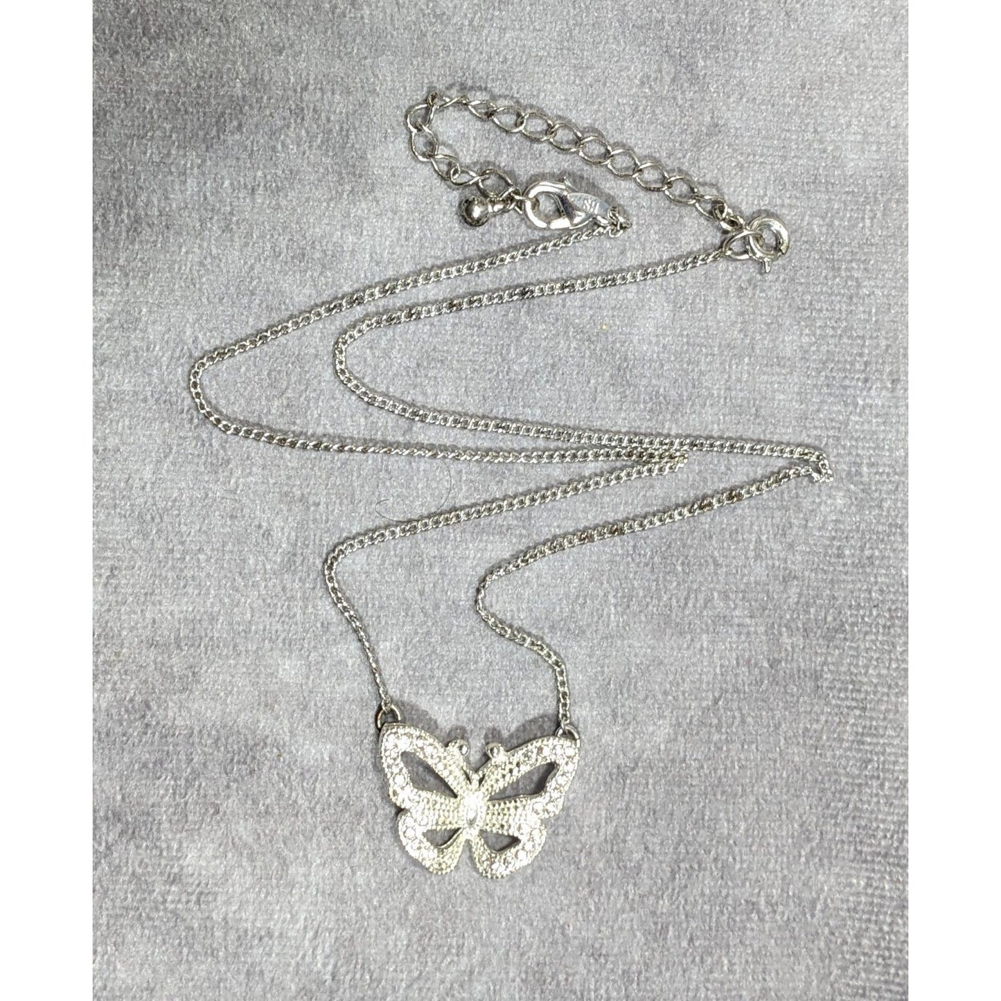 Vintage Avon Butterfly Silver Tone Rhinestone Necklace