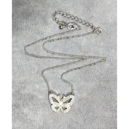 Vintage Avon Butterfly Silver Tone Rhinestone Necklace