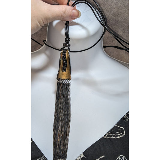 Sweet Lola Gothic Black & Gold Tassel Pendant Necklace