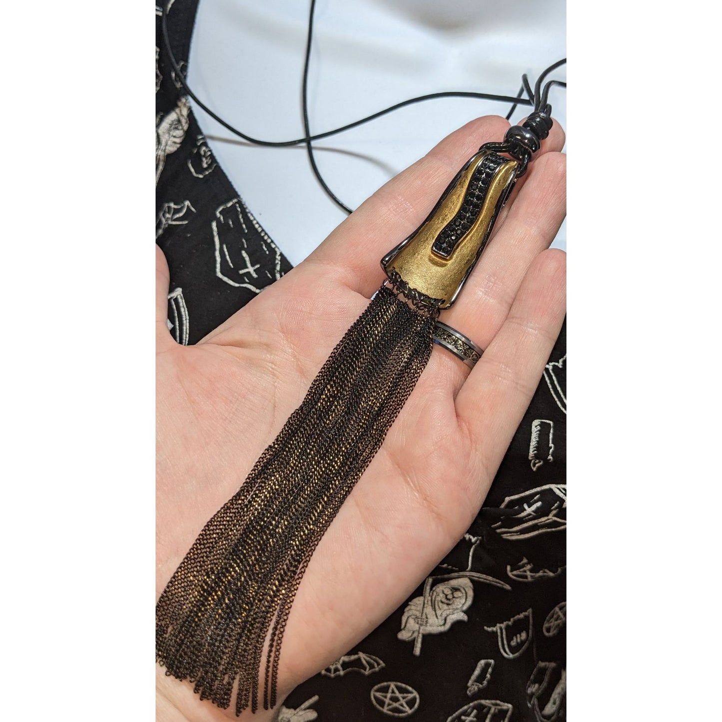 Sweet Lola Gothic Black & Gold Tassel Pendant Necklace