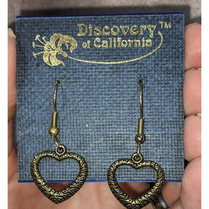 Discovery California Vintage Boho Metal Gold Tone Heart Earrings 1 1/4 NWT