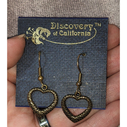 Discovery California Vintage Boho Metal Gold Tone Heart Earrings 1 1/4 NWT