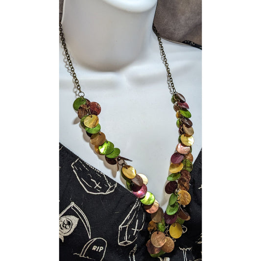 Vintage Boho Earthy Shell Disc Multicolor Statement Necklace
