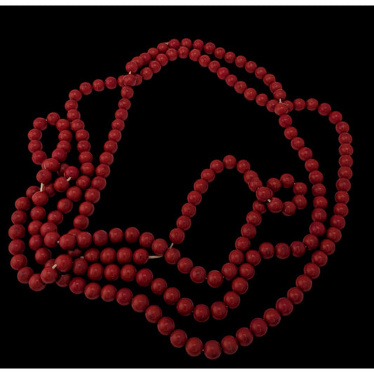 Vintage Extra Long Red Beaded Necklace Boho Statement Layering Strand Retro Chic