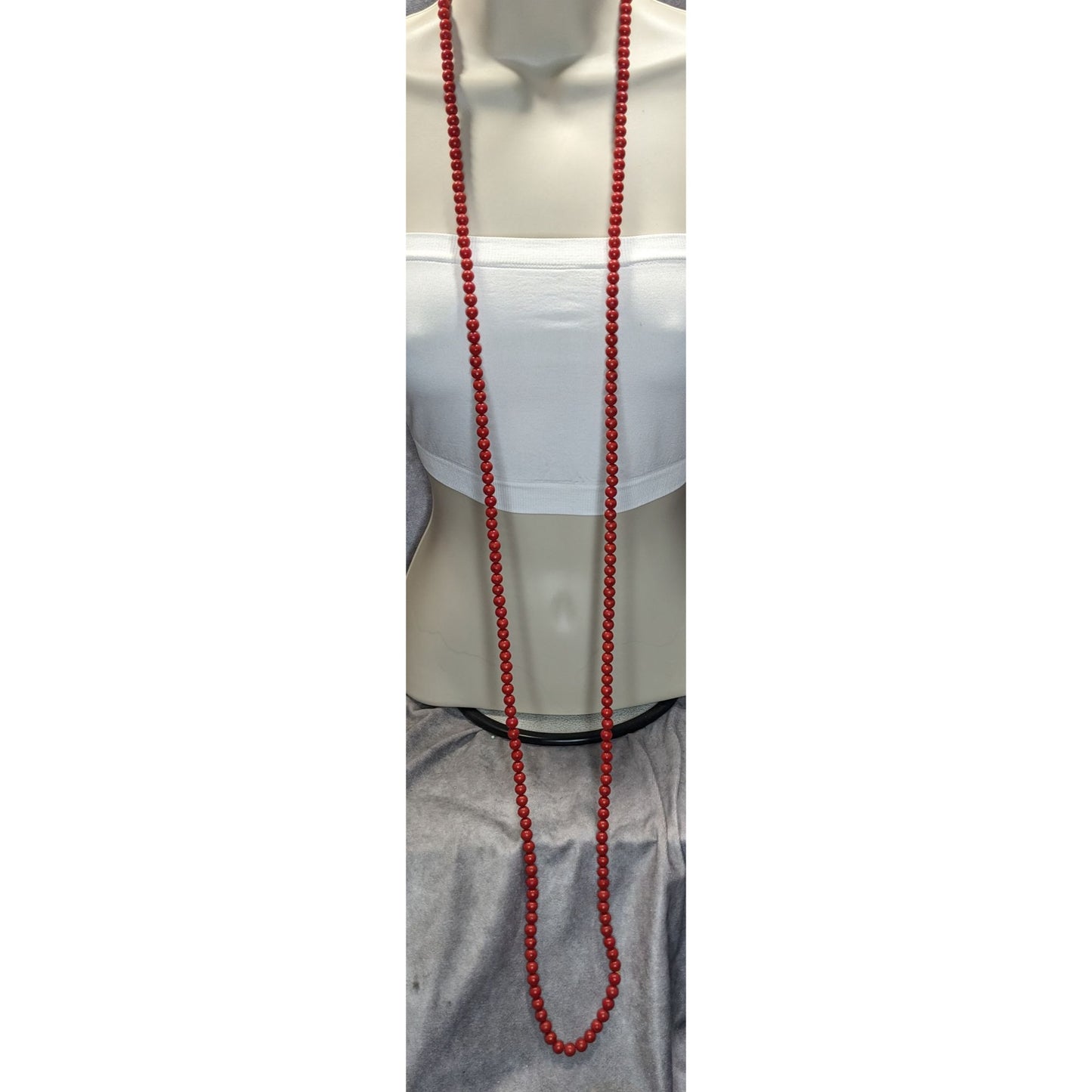 Vintage Extra Long Red Beaded Necklace Boho Statement Layering Strand Retro Chic