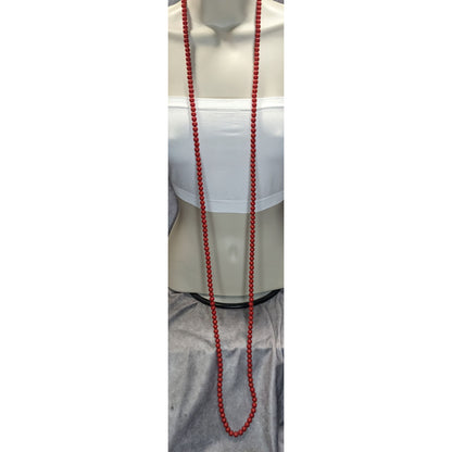 Vintage Extra Long Red Beaded Necklace Boho Statement Layering Strand Retro Chic