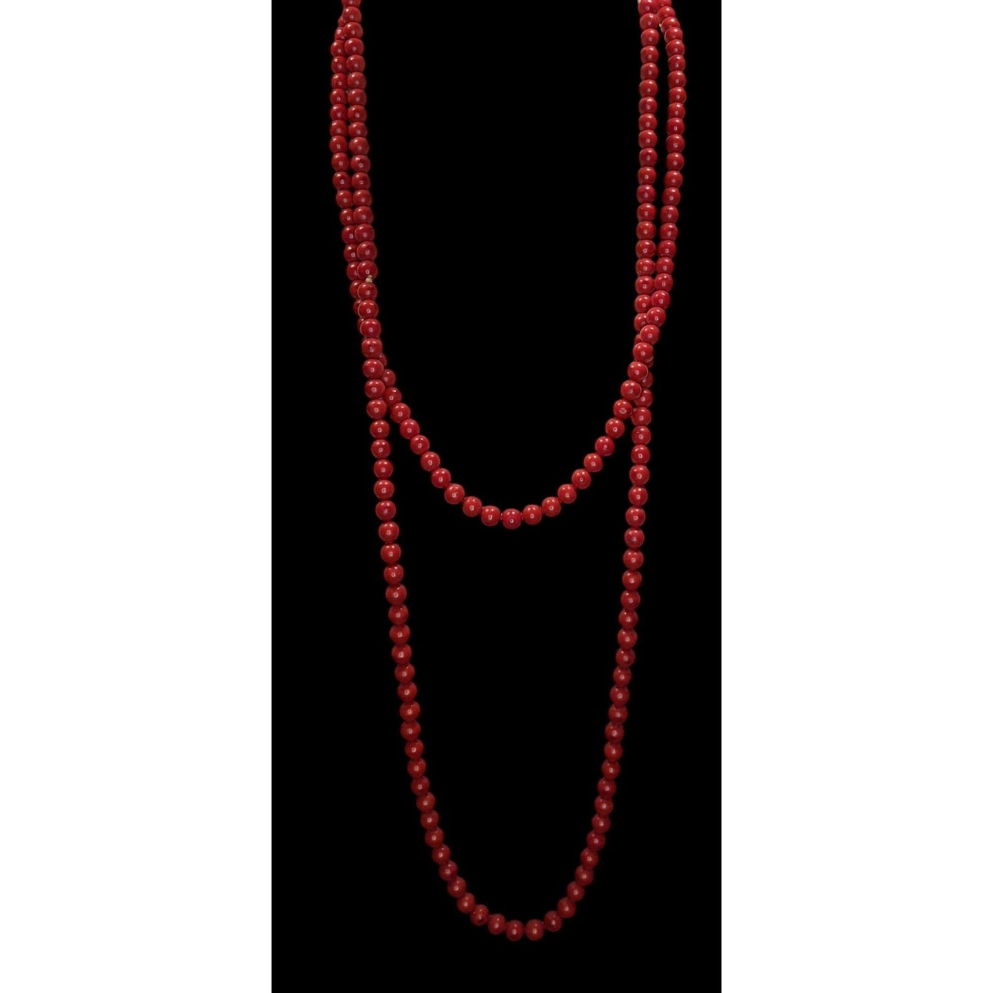 Vintage Extra Long Red Beaded Necklace Boho Statement Layering Strand Retro Chic