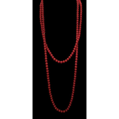 Vintage Extra Long Red Beaded Necklace Boho Statement Layering Strand Retro Chic