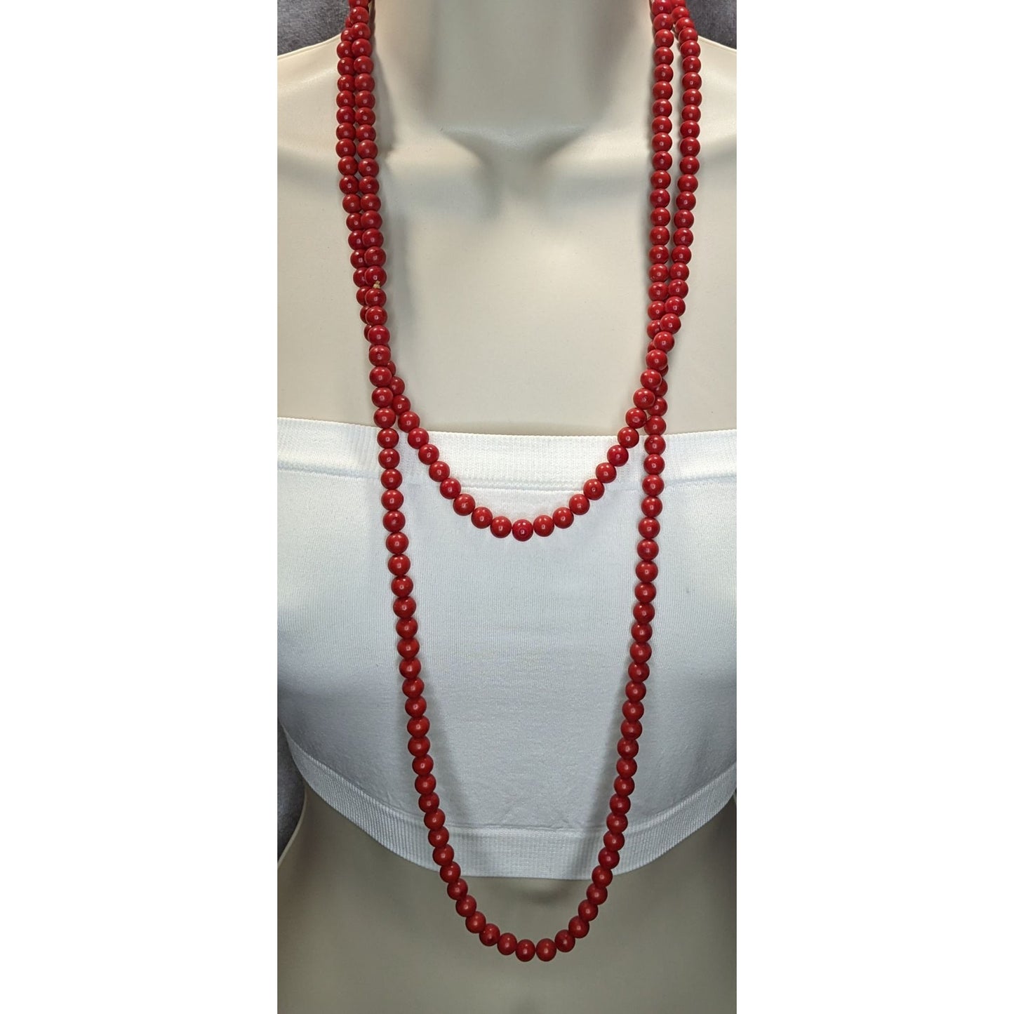 Vintage Extra Long Red Beaded Necklace Boho Statement Layering Strand Retro Chic