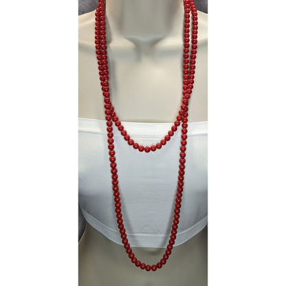 Vintage Extra Long Red Beaded Necklace Boho Statement Layering Strand Retro Chic