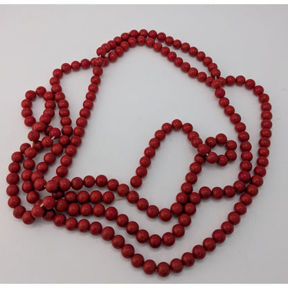 Vintage Extra Long Red Beaded Necklace Boho Statement Layering Strand Retro Chic