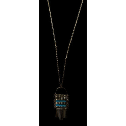 Unique Bohemian Beaded Tassel Pendant Blue And Silver Tone
