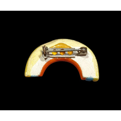 Vintage Rainbow Ceramic Brooch With Glaze Finish