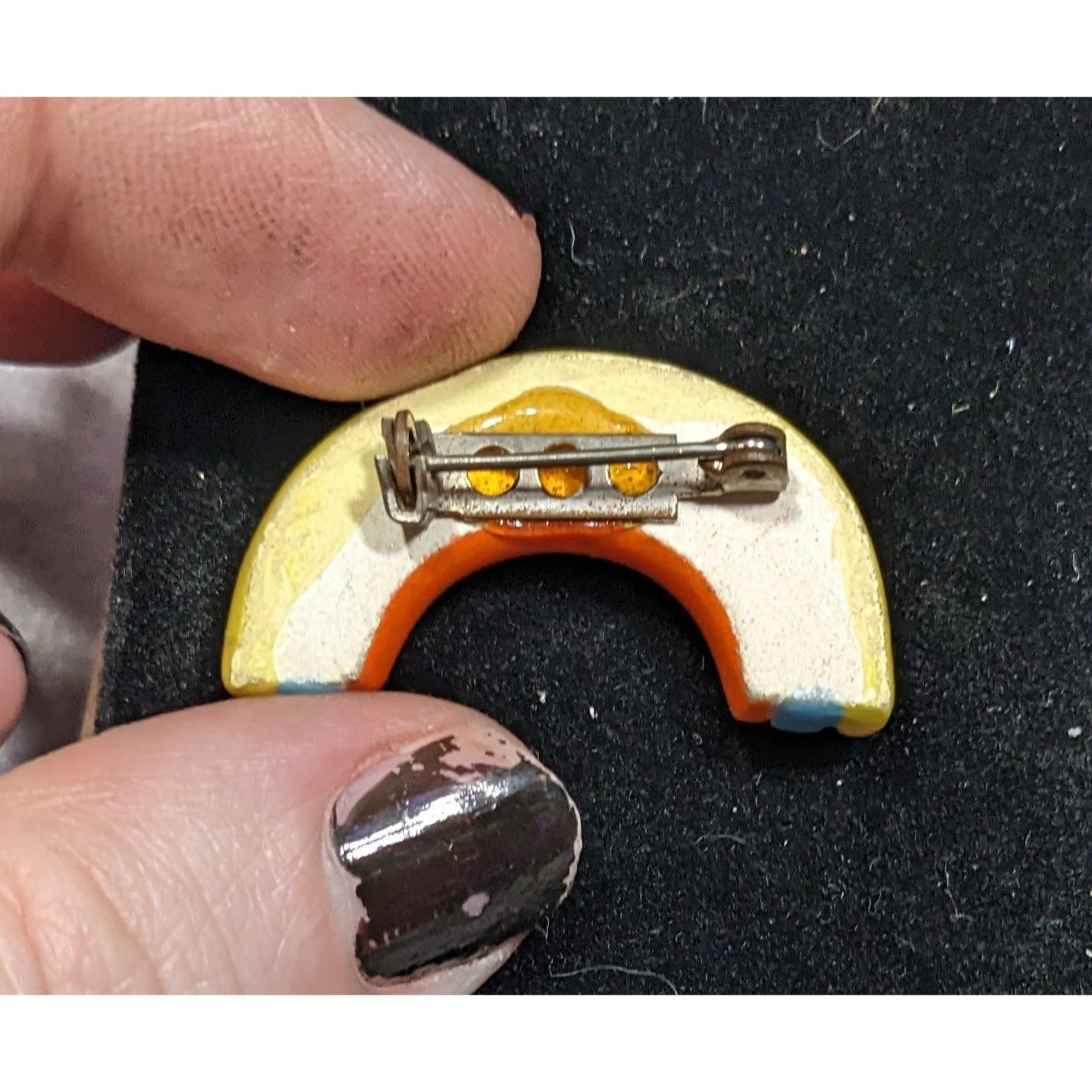 Vintage Rainbow Ceramic Brooch With Glaze Finish