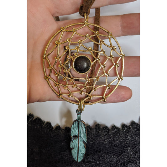 Bohemian Dreamcatcher Pendant Necklace With Faux Suede Cord