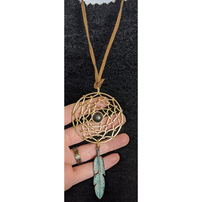 Bohemian Dreamcatcher Pendant Necklace With Faux Suede Cord