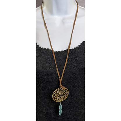 Bohemian Dreamcatcher Pendant Necklace With Faux Suede Cord