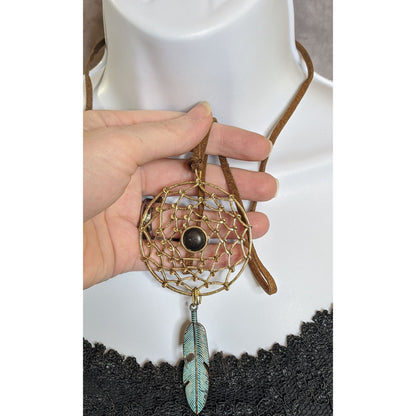Bohemian Dreamcatcher Pendant Necklace With Faux Suede Cord