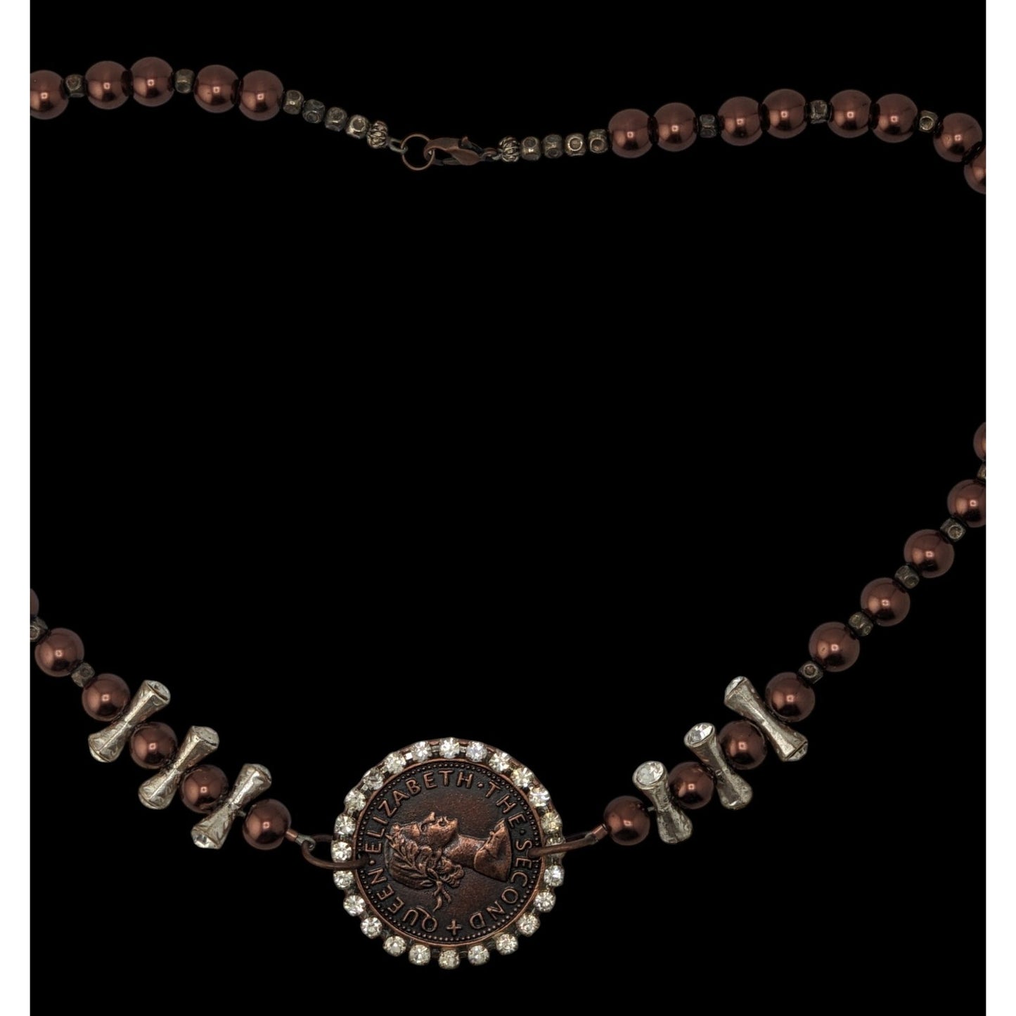 Vintage 1960 New Zealand Penny Necklace Queen Elizabeth II Beaded Pendant Necklace
