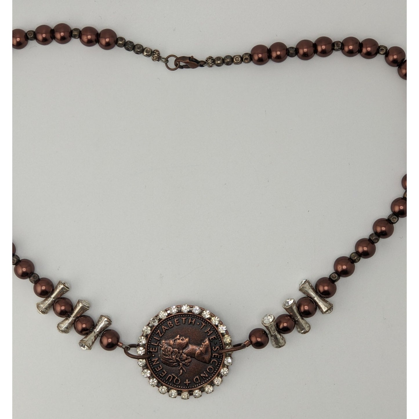 Vintage 1960 New Zealand Penny Necklace Queen Elizabeth II Beaded Pendant Necklace