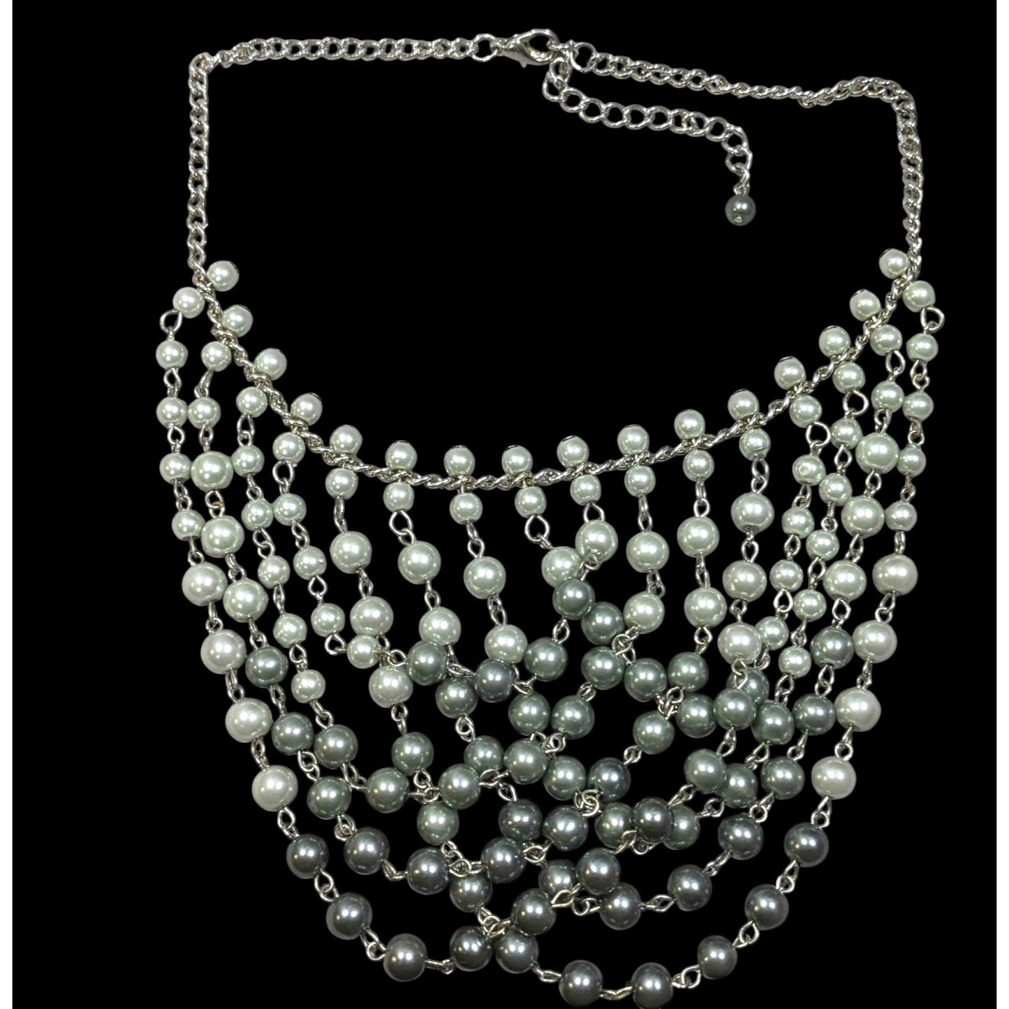 Elegant Glam Draped Dual Silver Tone Bib Necklace