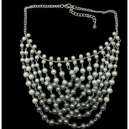 Elegant Glam Draped Dual Silver Tone Bib Necklace